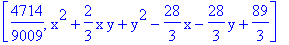 [4714/9009, x^2+2/3*x*y+y^2-28/3*x-28/3*y+89/3]
